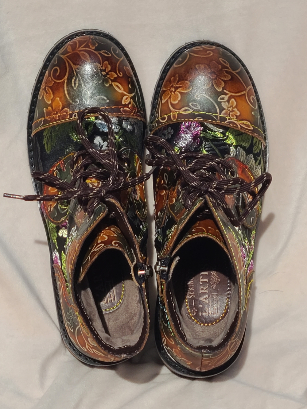L'artiste by Spring Step MedusaFloral Patchwork Combat Lace UpBoots Size: 9/40 - Picture 6 of 11